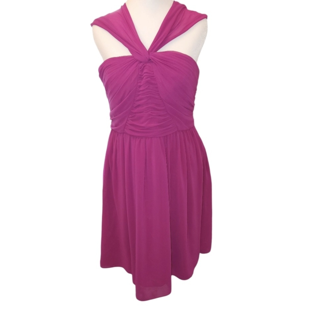 Donna Morgan Fuchsia Ruched Halter Lined Sheath Formal Prom Cocktail Dress SZ 8